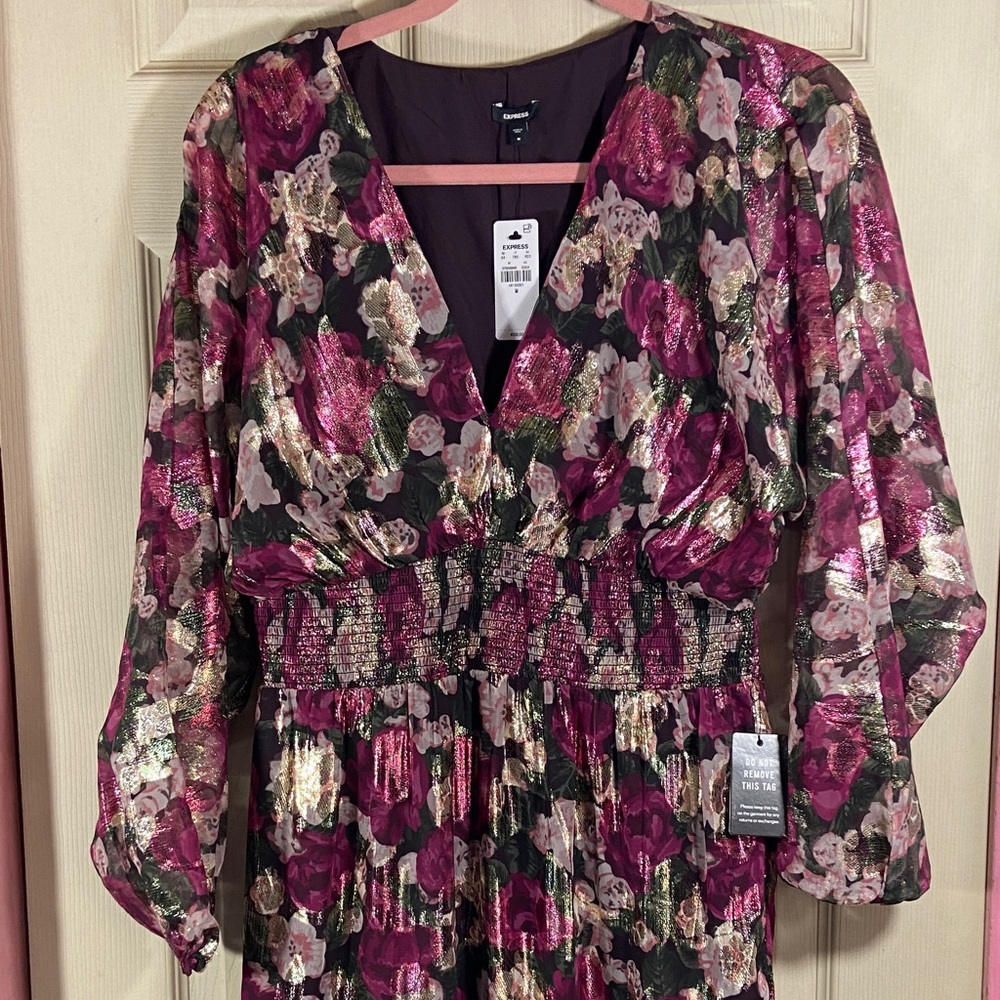 Express Floral Long Sleeve Dress in Pink and Purple